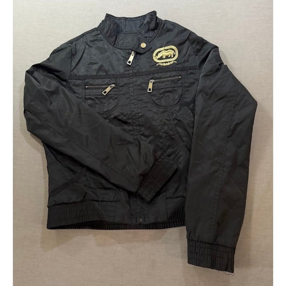 Ecko Red Unltd Black Winter Jacket Womens XL Embroidered Rhino Logo‎ Zip